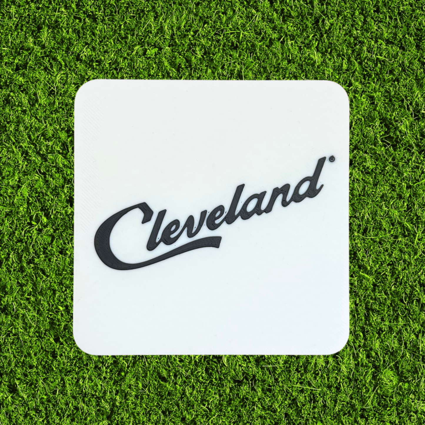 3D Printed White Cleveland Script Coaster