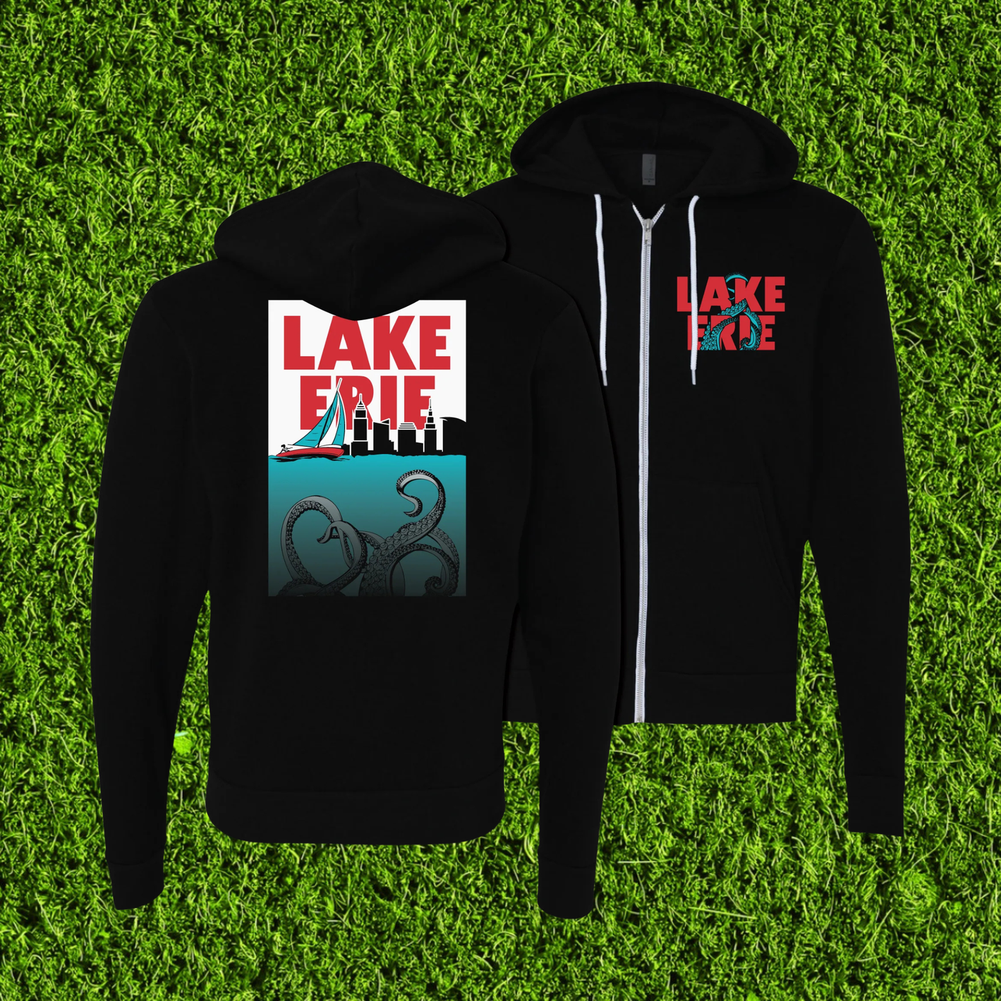 Lake Erie Monster Black Zip-Up Hoodie