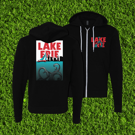 Lake Erie Monster Black Zip-Up Hoodie