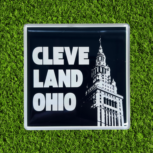 Black & White Tower City Acrylic Magnet