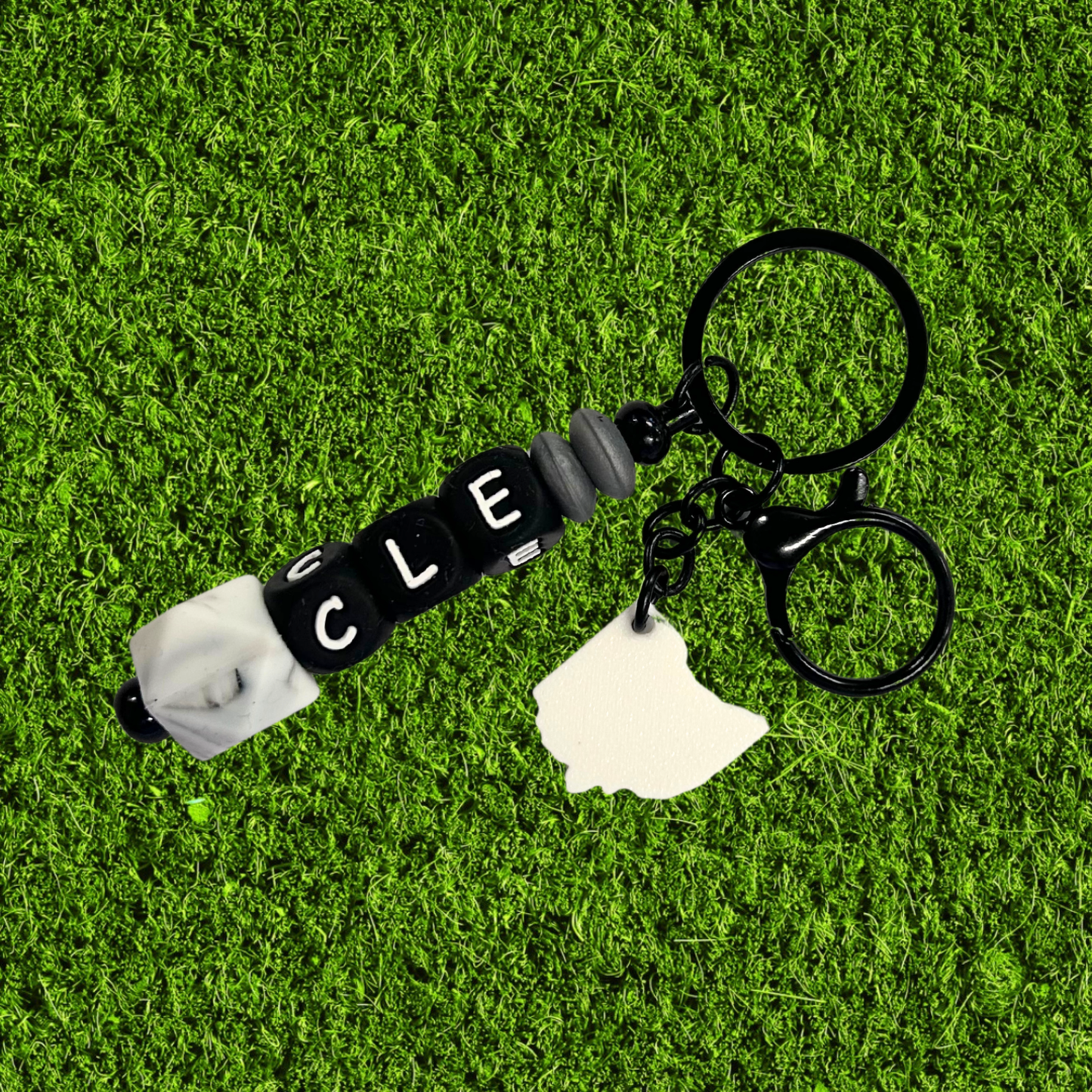 Black and White CLE Ohio Chunky Bead Keychain