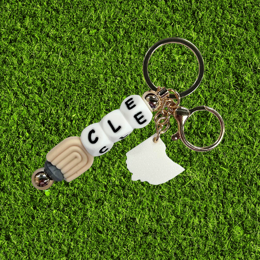 Tan and White CLE Ohio Chunky Bead Keychain