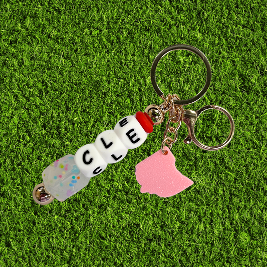 Pink Confetti CLE Ohio Chunky Bead Keychain