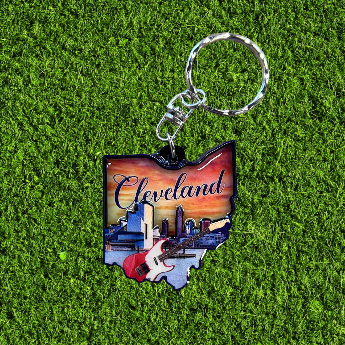 Ohio Skyline Guitar Wooden Keychain
