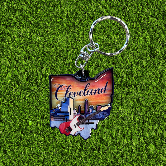Ohio Skyline Guitar Wooden Keychain