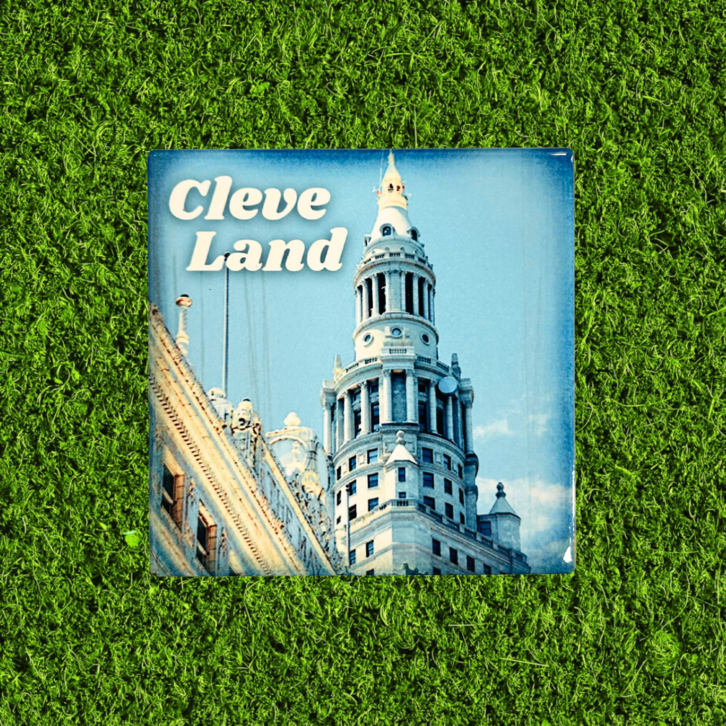 Antiqued Tower City Ceramic Coaster