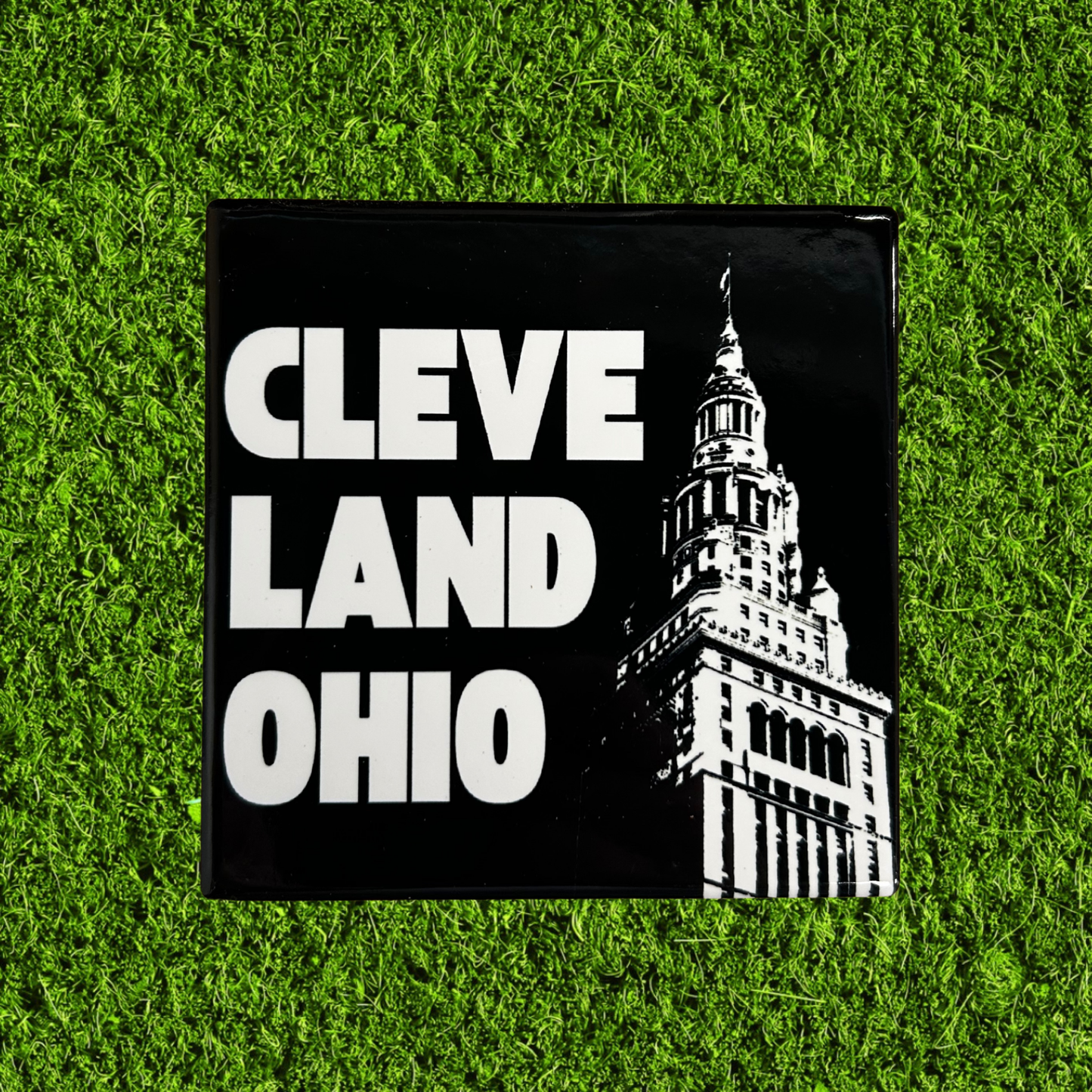 Black & White Tower City Ceramic Coaster