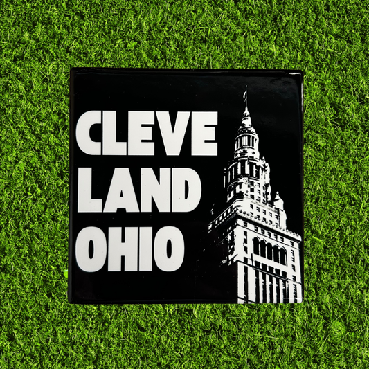 Black & White Tower City Ceramic Coaster