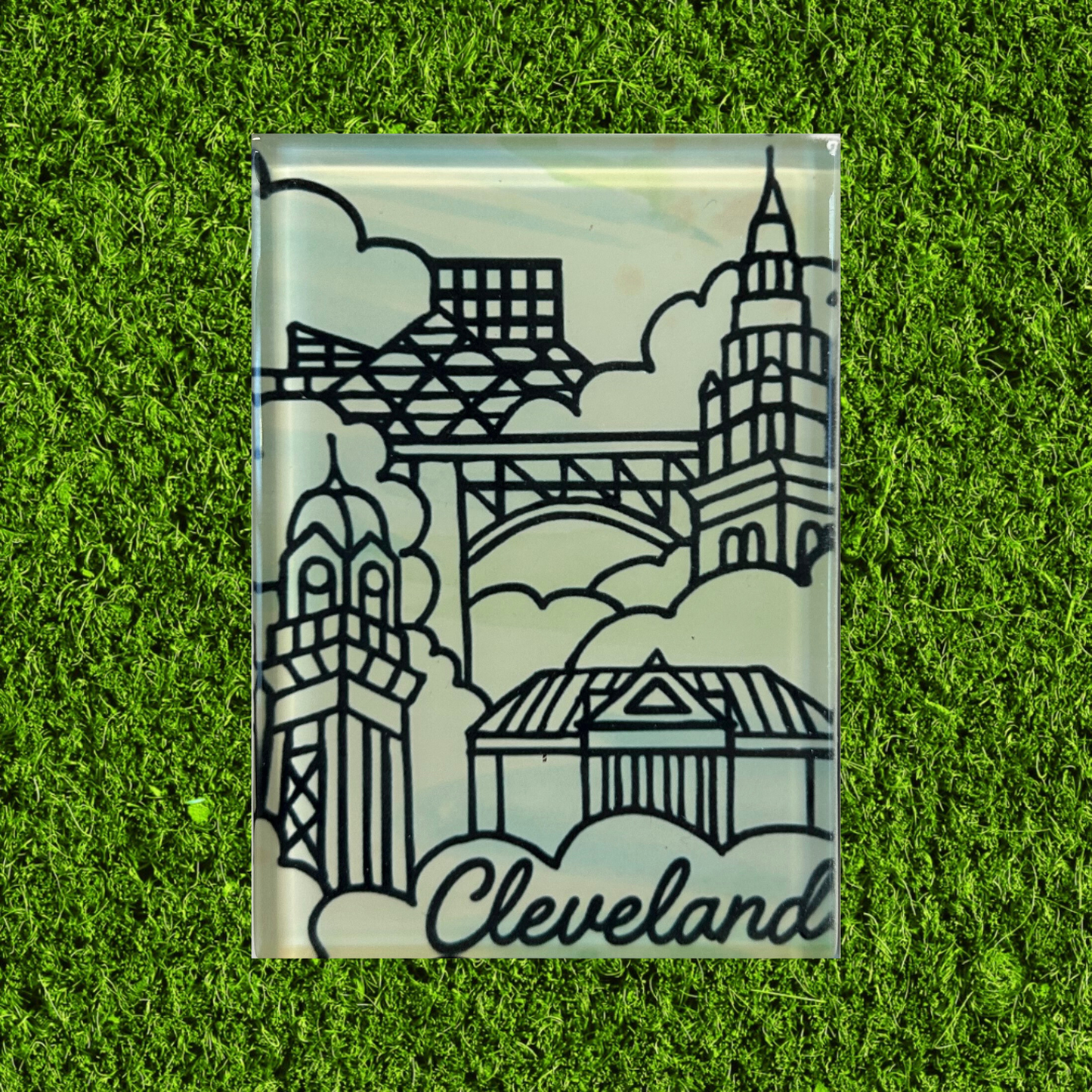 Hand Drawn Cleveland Glass Magnet