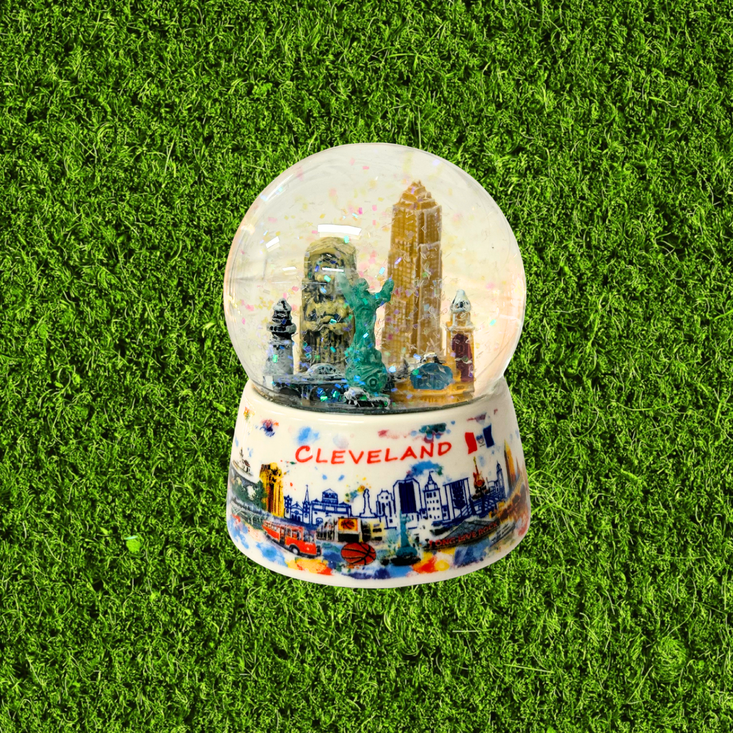 Cleveland Watercolor Skyline Snow Globe