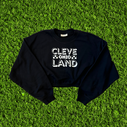 Women's Black and White Check Cleveland Cropped Crewneck