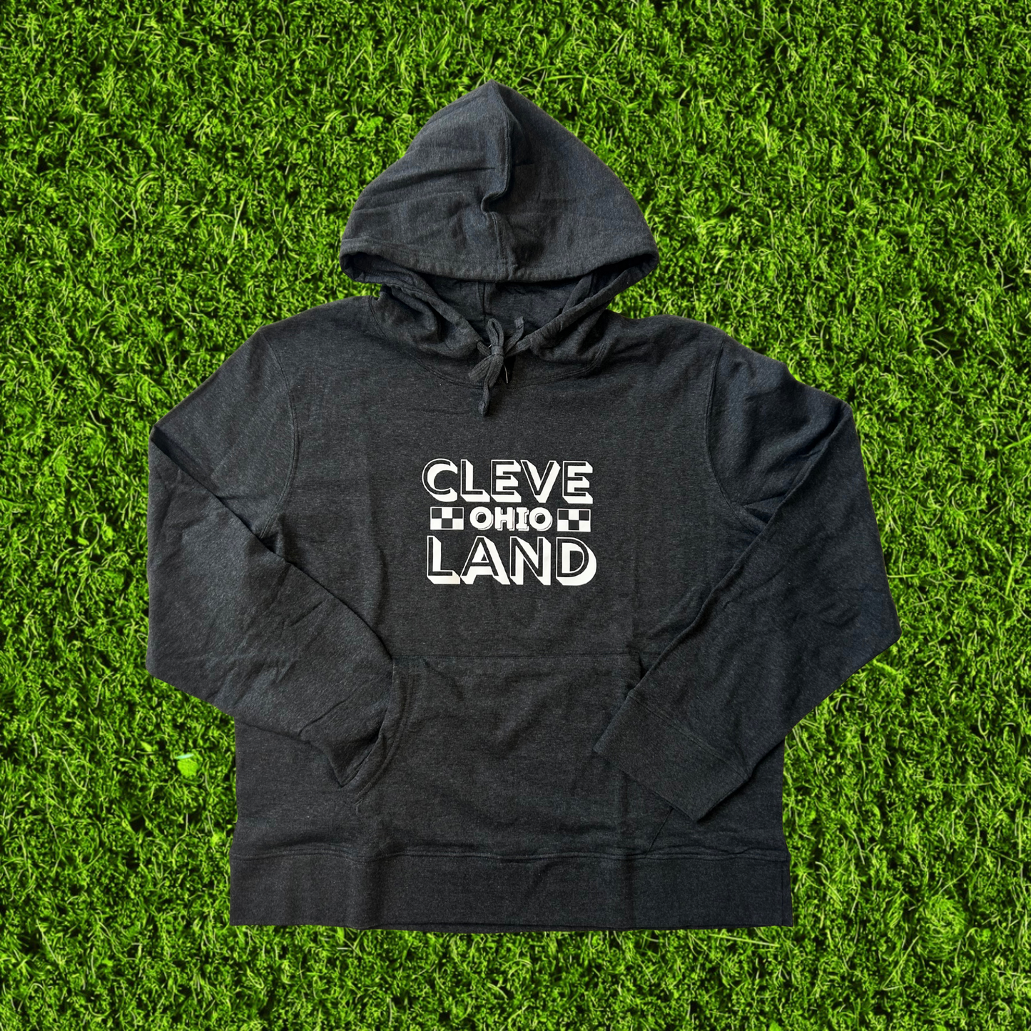 Men's Black and White Check Cleveland Charcoal Hoodie