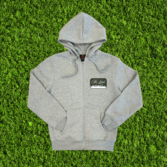 The Land Faux Patch Grey Zip Up Hoodie