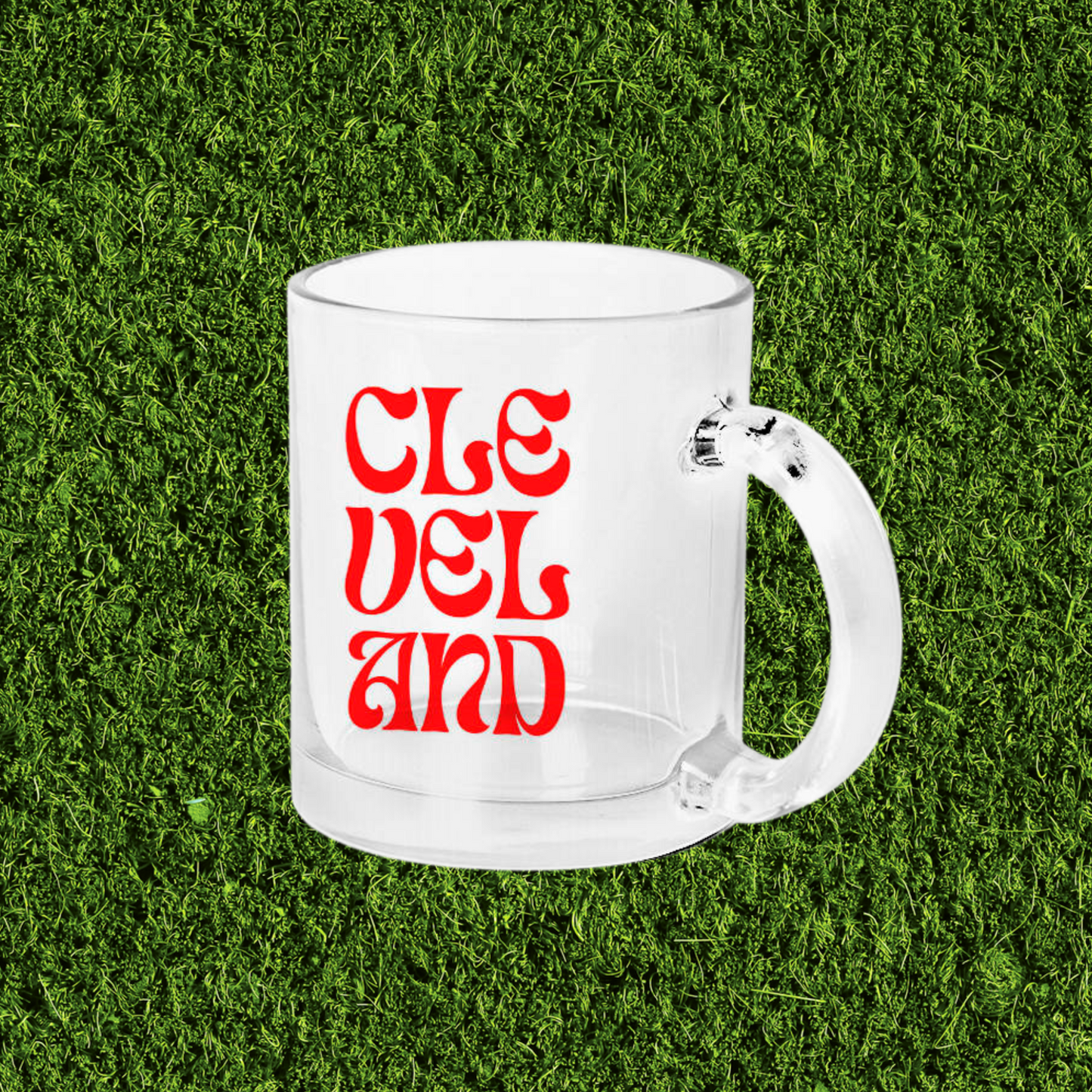 red cleveland text mug