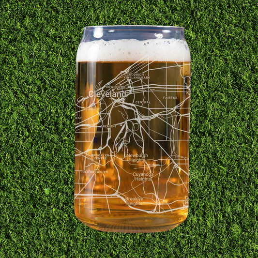 Map of Cleveland Engraved Beer Can Glass