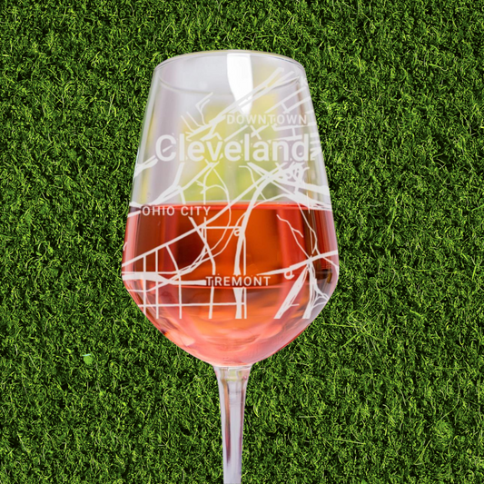 Map of Cleveland Engraved Wine Glass