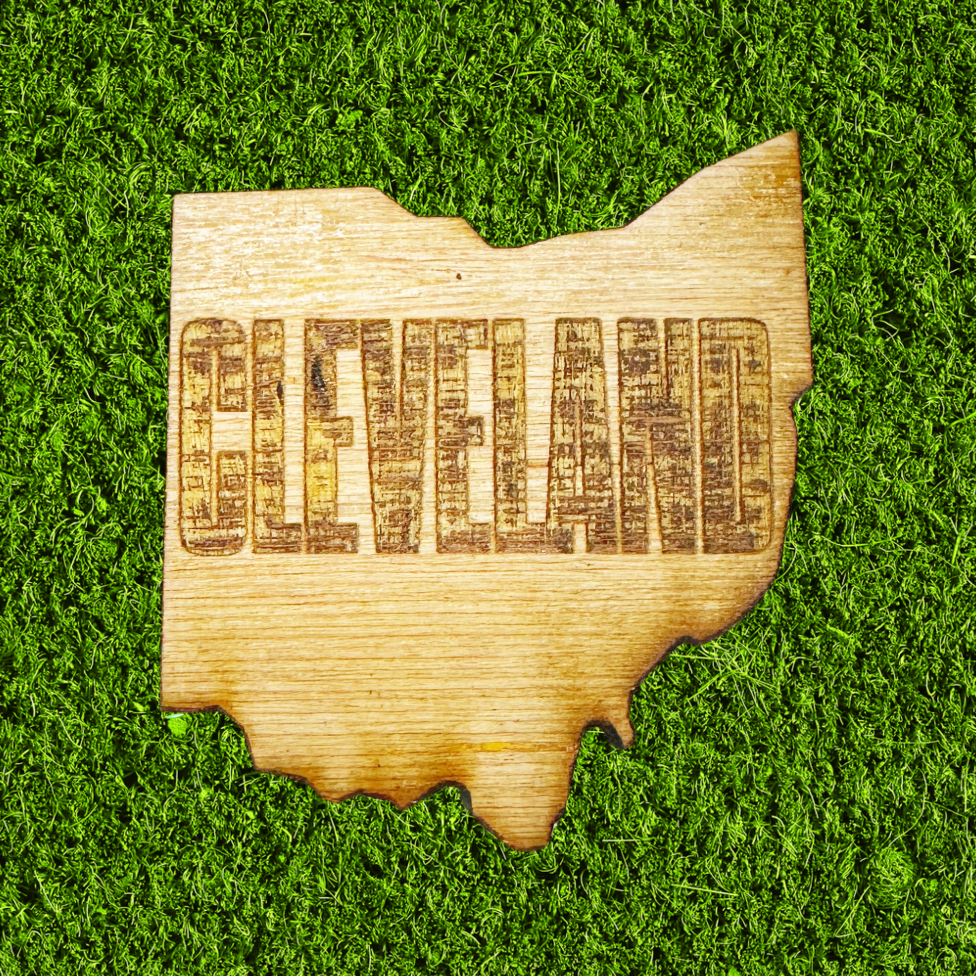 cleveland ohio cut engraved wood magnet