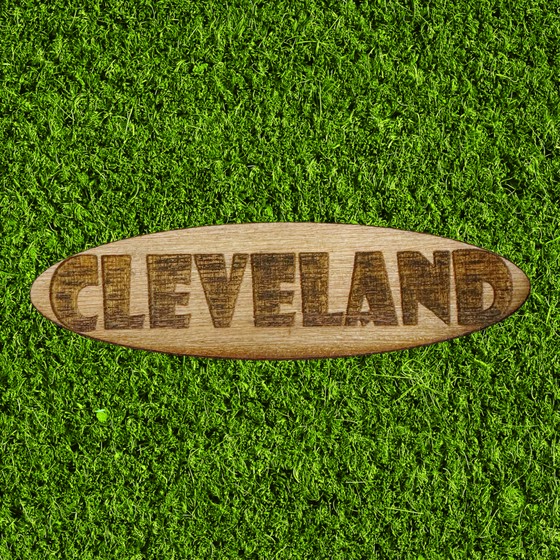 cleveland surfboard wood magnet engraved