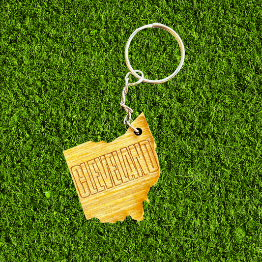 Wooden Cleveland Etched Keychain