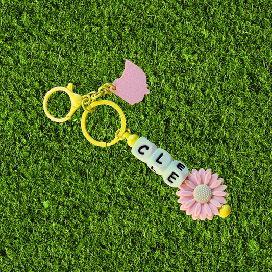 Yellow & Pink CLE Ohio Chunky Bead Keychain
