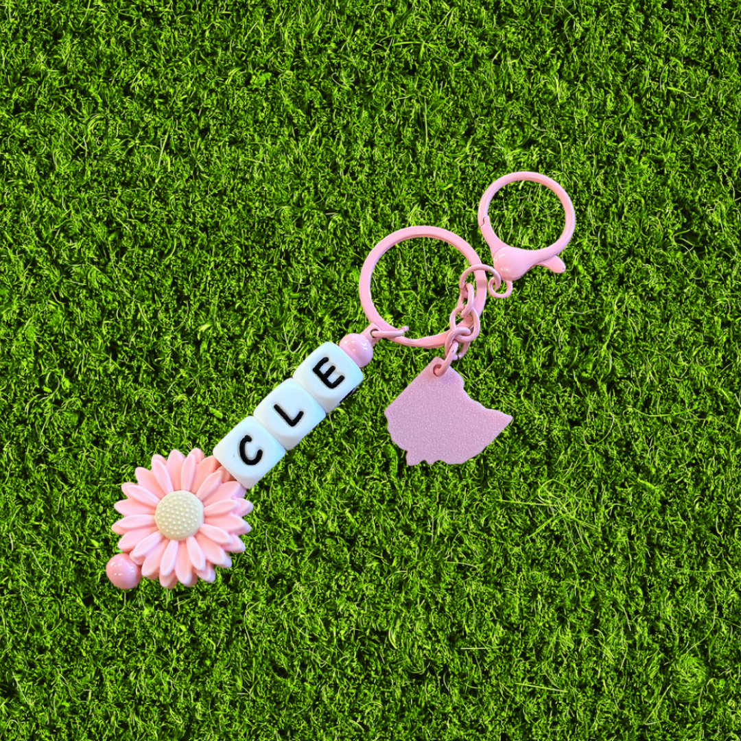 Baby Pink CLE Ohio Chunky Bead Keychain