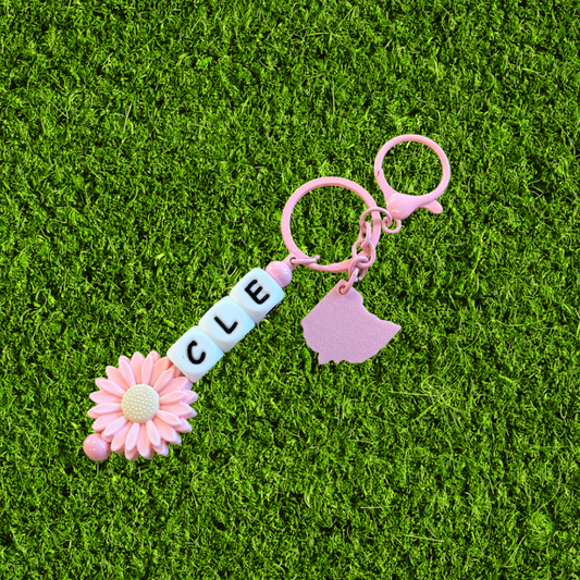 Baby Pink CLE Ohio Chunky Bead Keychain